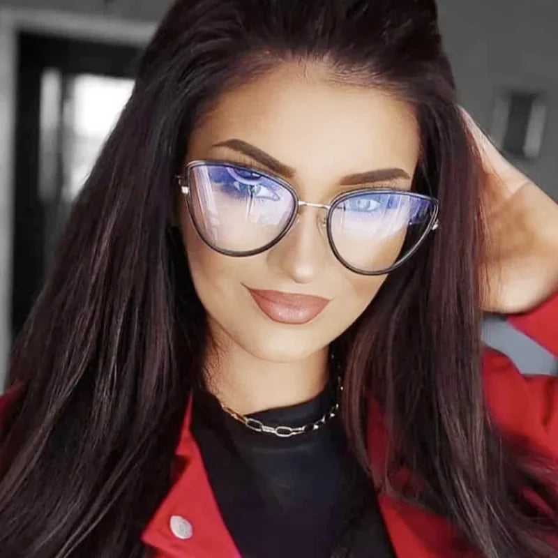 JNPCXI Retro Anti Blue Light Cat Eye Glasses For Women Fashion Female Metal Frame Clear Lens Trending Reading Eyeglasses