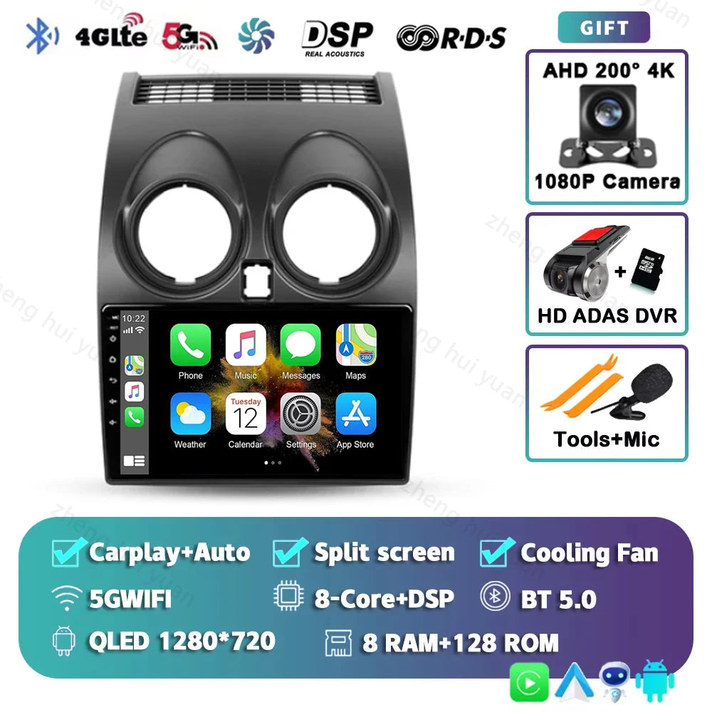 Android 15 For Nissan Qashqai 1 J10 2006 - 2013 2K QLED CarPlay Auto Car Radio Multimedia Video Player GPS stereo Head Unit 4G