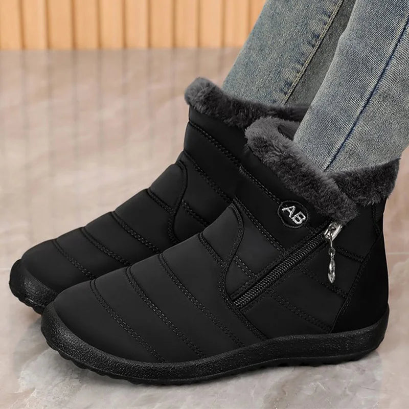 Retro Plus Size Snow Boots for Women Zipper Up Faux Fur Snow Boots Woman Winter Letter Embroidery Warm Plush Booties Ladies