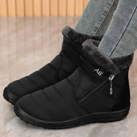 Retro Plus Size Snow Boots for Women Zipper Up Faux Fur Snow Boots Woman Winter Letter Embroidery Warm Plush Booties Ladies