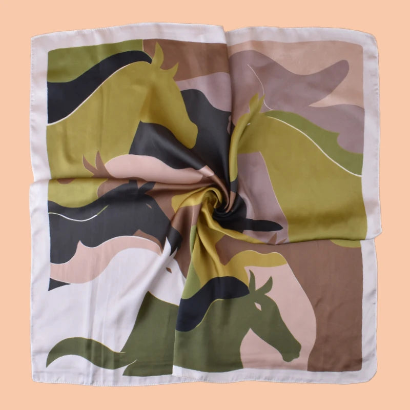 1pc Women's Camouflage Horse Head Print Thin Satin Silk-Like Square Scarf Bohemian Casual Neck Scarf Shawl Lightweight