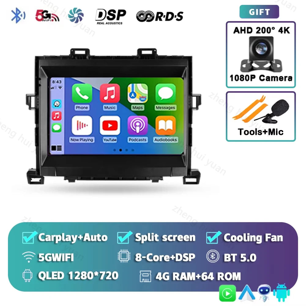 Android 15 CarPlay Auto For Toyota Alphard H20 2008 - 2014 Car Radio Multimedia navigation video DVD Autoradio Stereo 2din 4G+BT