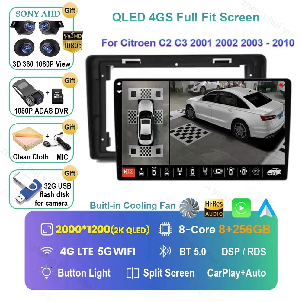Android 16 CarPlay Auto Car Radio Multimedia navigation video Autoradio Stereo For Citroen C2 C3 2001 2002 2003 - 2010