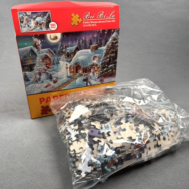 500pcs Christmas Snow House Jigsaw Puzzle - Festive Holiday Scene - 18x11 inches (46x28cm) Family Activities