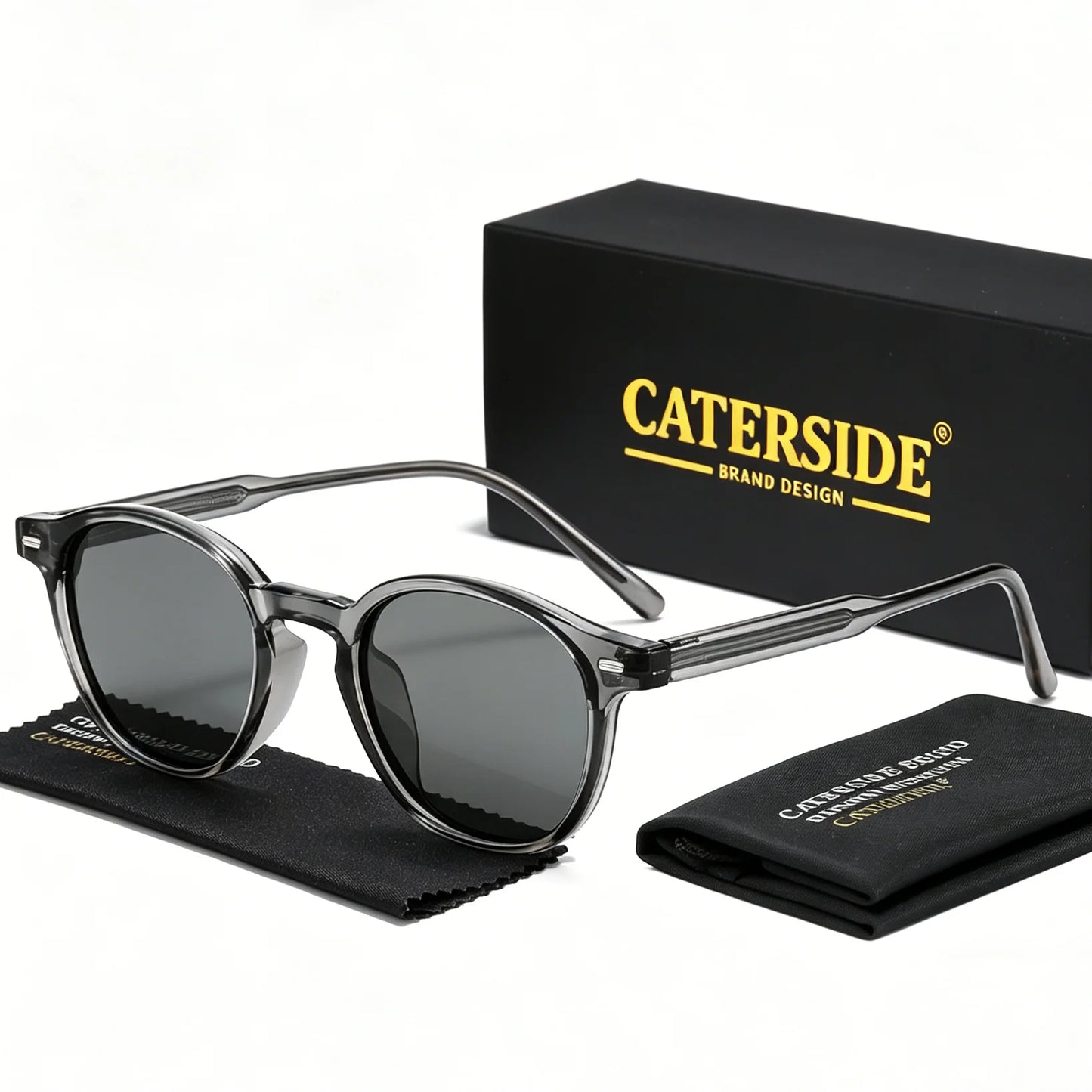 Caterside Polarized Round Sunglasses Men Punk TR Frame Core Insert Leg Retro Sun Glasses Women Set Driving Fishing Eyewear UV400