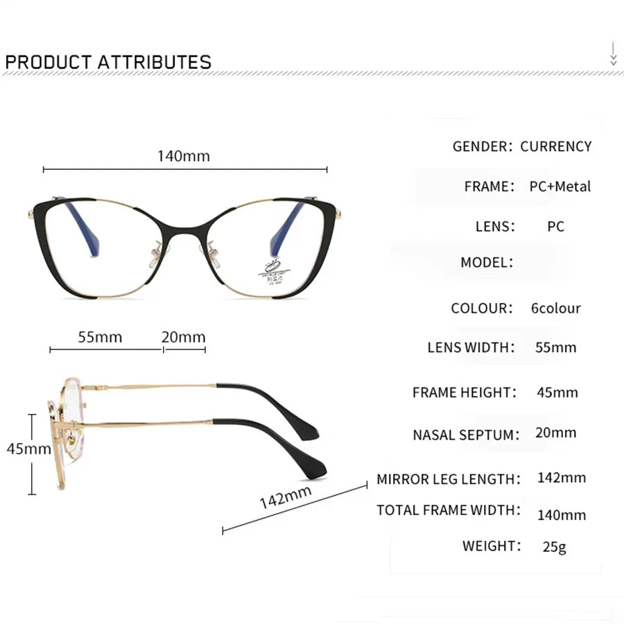 JNPCXI New Fashion Women Anti Light Blue Cat Eye Glasses Frame Retro Hight Quality Luxury Optical Computer Reading Eyeglasses