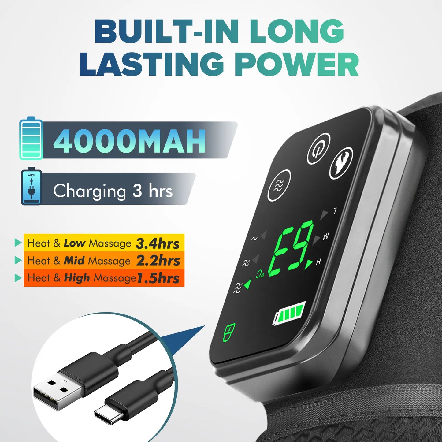 Heated Shoulder Heating Massage Belt Rechargeable Vibration Pad Electric Arm Muscle Relax Machine 3 Gear Shoulder Support Brace