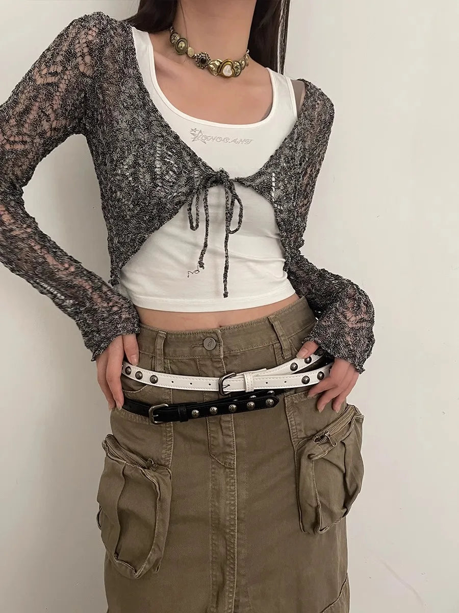 Women's American Vintage Belt 2025 New Casual Rivet Thin Leather Belt Punk Style Metal Rock Unique Versatile