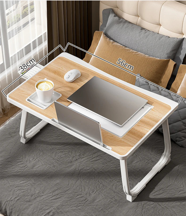 Foldable Laptop Bed Desk, Portable Adjustable Height, Bed Desk w/ Wooden Surface