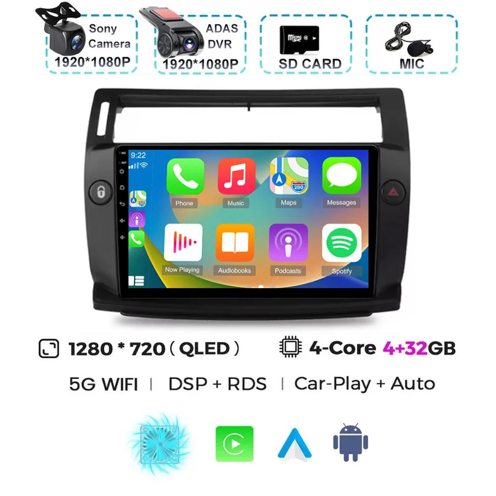 For Citroen C4 C-Triomphe C-Quatre 2004 - 2009  Carplay Auto Android 15 Car Radio Multimedia Video Player Navigation wifi 4G RDS