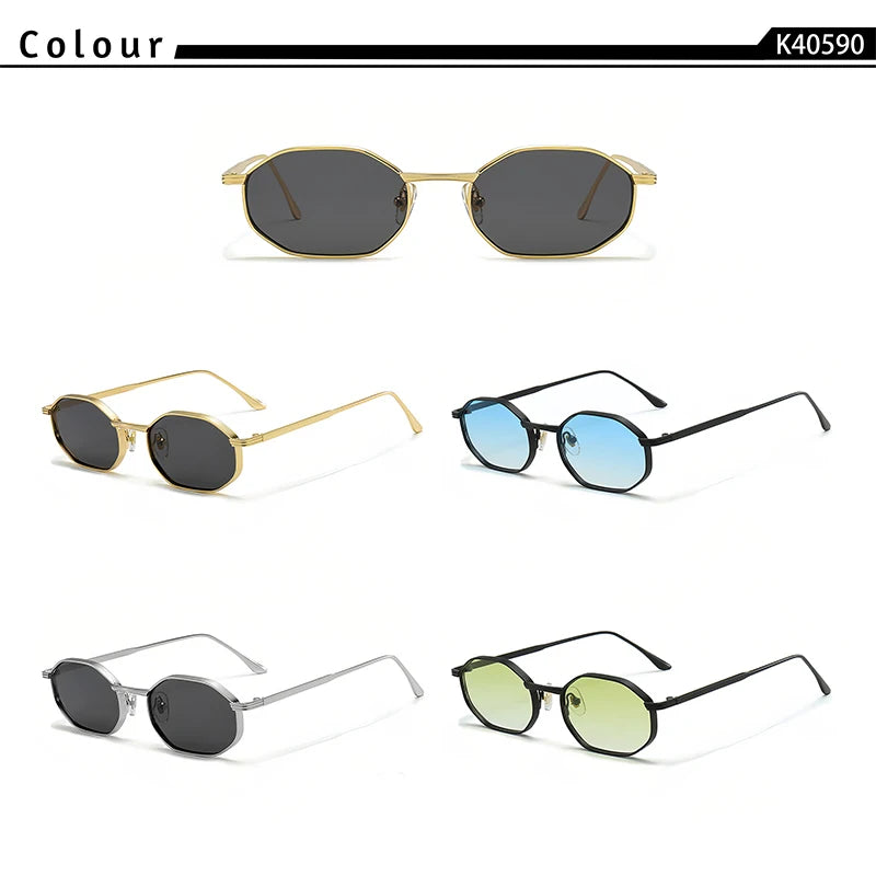 CATERSIDE Fashion Women's Small Frame Sunglasses High-Quality Polygonal Metal Frame Sun Glasses Men Party Outdoor Small Eyewear