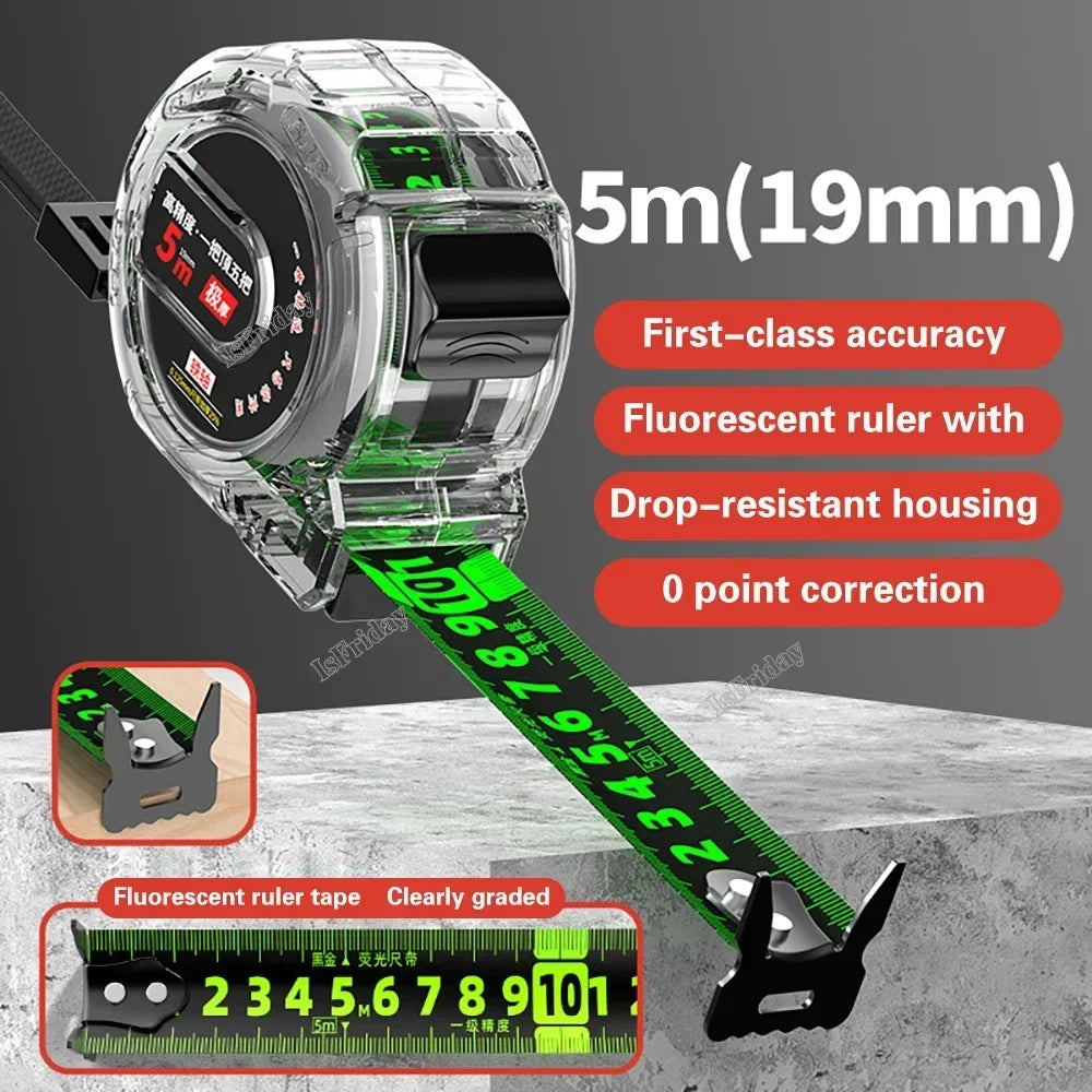 3/5m Fluorescence Tape Measure Thickened Transparent Woodwork Ruler High Carbon Steel Meter Gauge Distance Measuring Tape