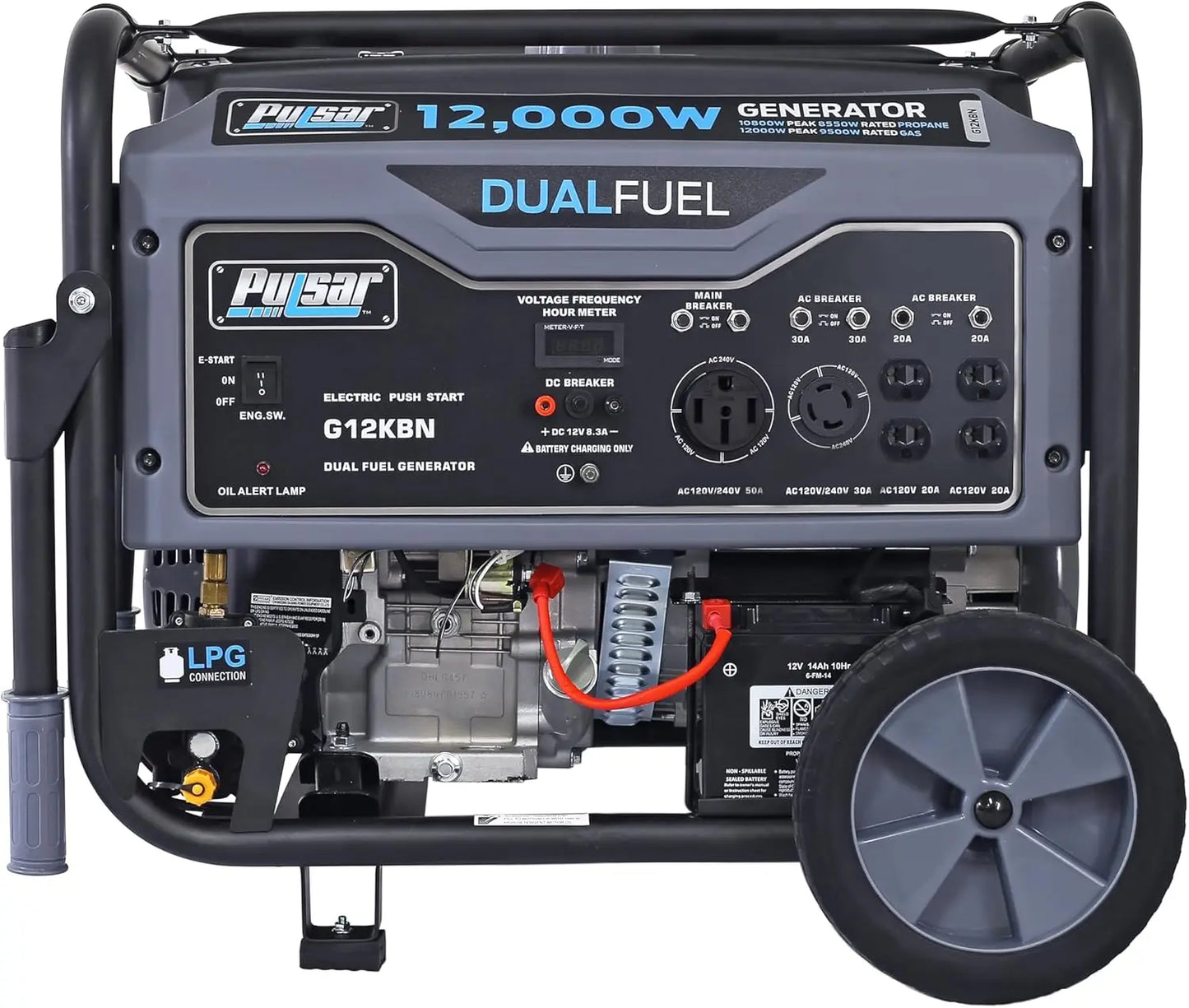 Heavy Duty  Dual Fuel Generator - 9500 Rated Watts, 12000 Peak Watts - Gas & LPG