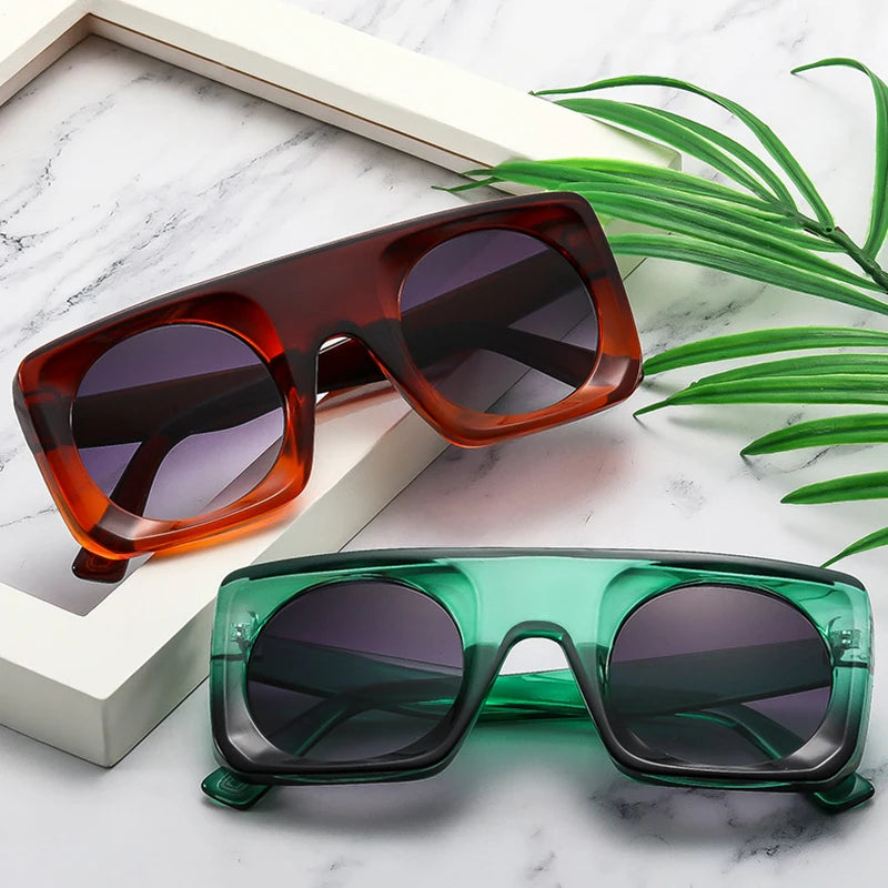 JNPCXI Vintage Square Sunglasses Women Black Tea Gradient Mirror Shades UV400 Fashion Punk Men Sun Glasses