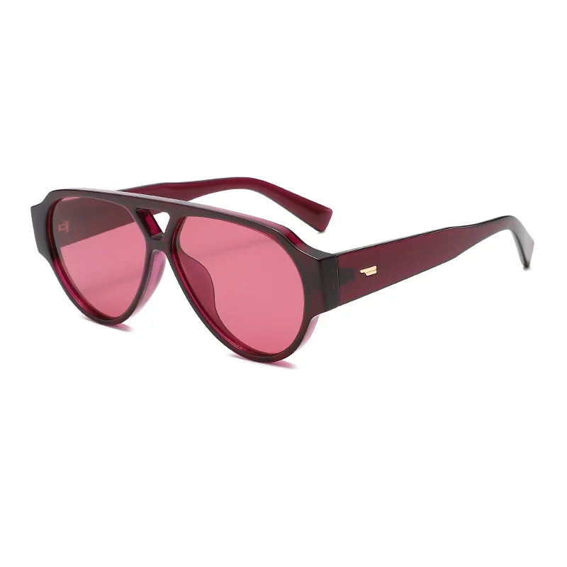 JNPCXI New Fashion Oversized Pilot Double Bridges Women Sunglasses Retro Rivets Men Red Green Shades UV400 Sun Glasses