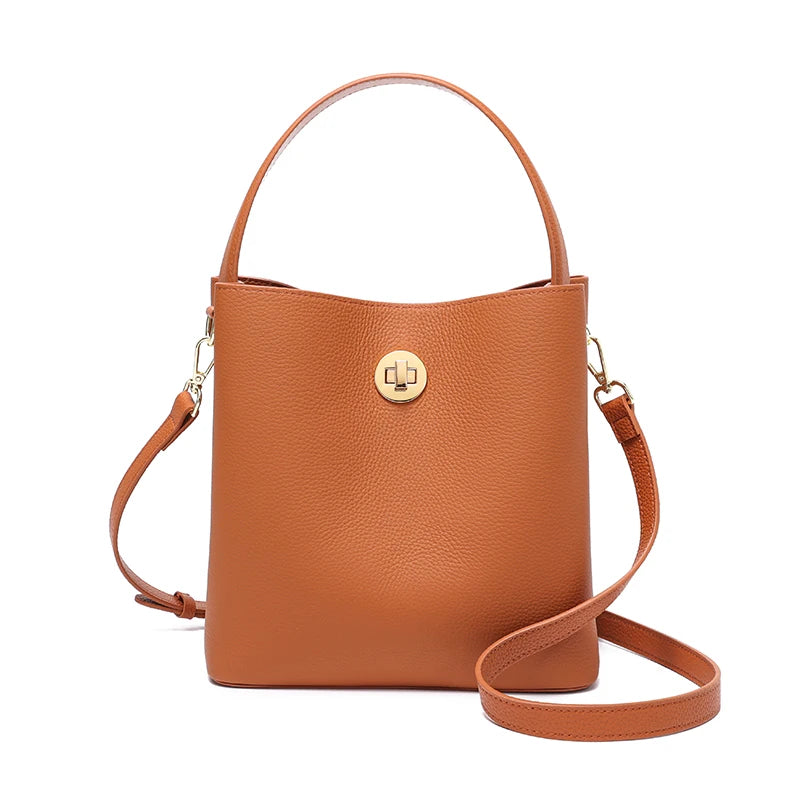 Women's Top grain Leather Handbag Female Large Capacity Bucket Bag Cowhide Genuine Leather Soft Tote Crossbody shoulder Bag