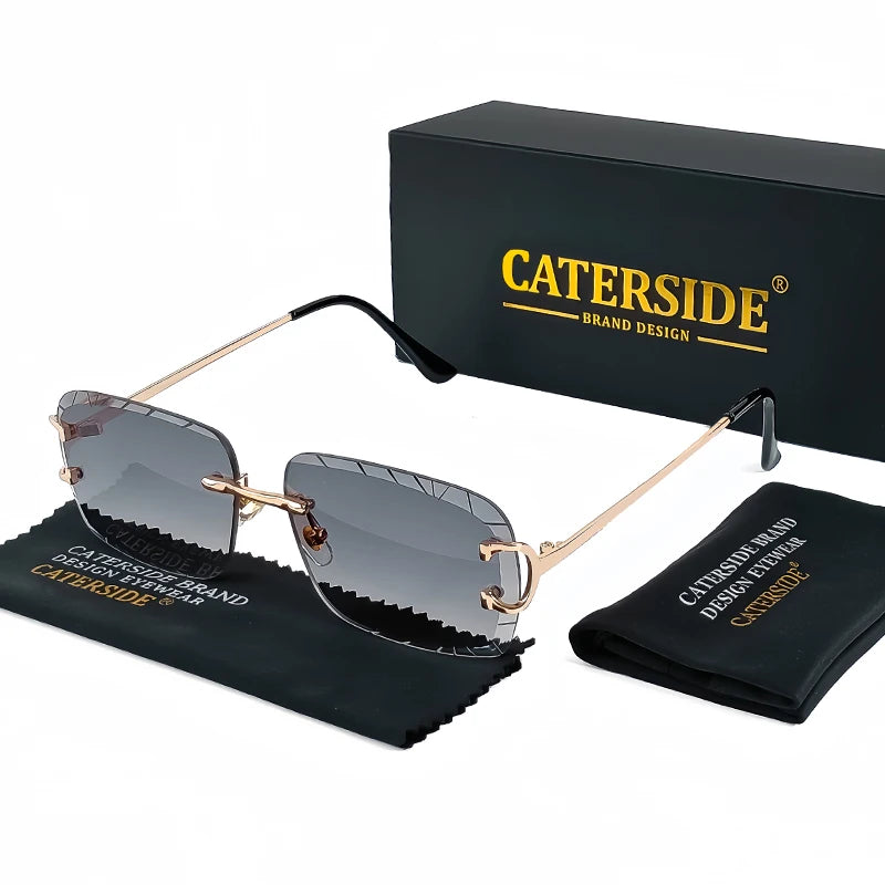 CATERSIDE Rimless Square Sunglasses Men Cupronickel Fashion Punk Gradient Sun Glasses Vintage Trendy Small Frame Eyewear UV400