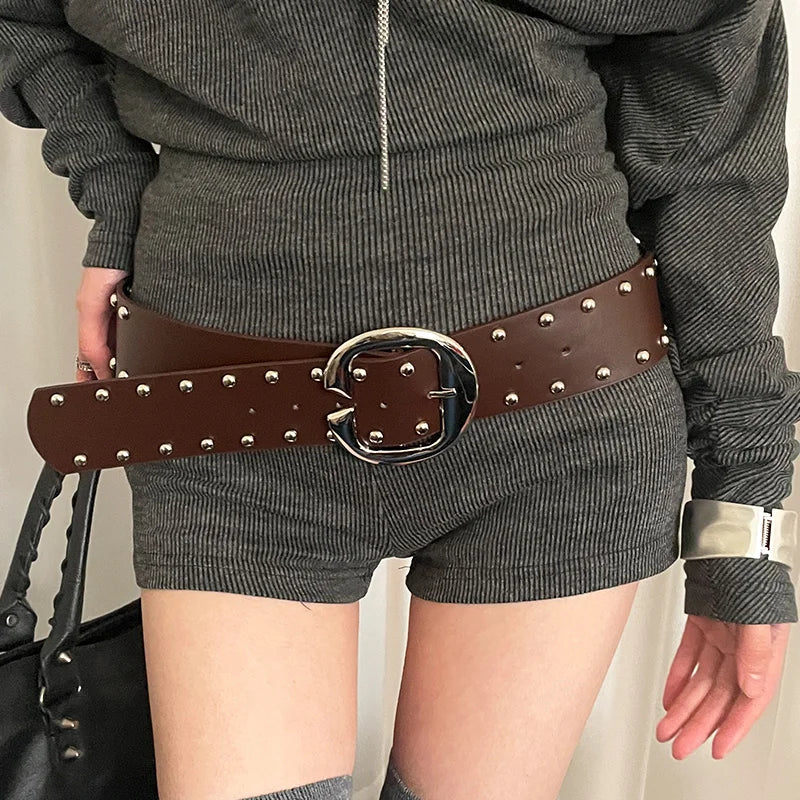 Heavy-Duty Design Sense Wide Belt For Women Punk Style Rivet With Skirt And Pants Waistcoat American Style Hot Girl Style Belt