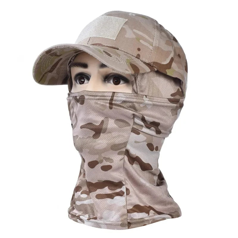 Camo Baseball Cap with Balaclava Outdoor Sun Hat Breathable Hiking Fishing Hats