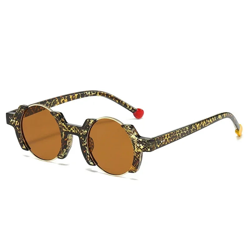 JNPCXI Ins Popular Fashion Round Women Punk Sunglasses Yellow Lens Retro Rivets Men Trending Sun Glasses Gradient Shades UV400