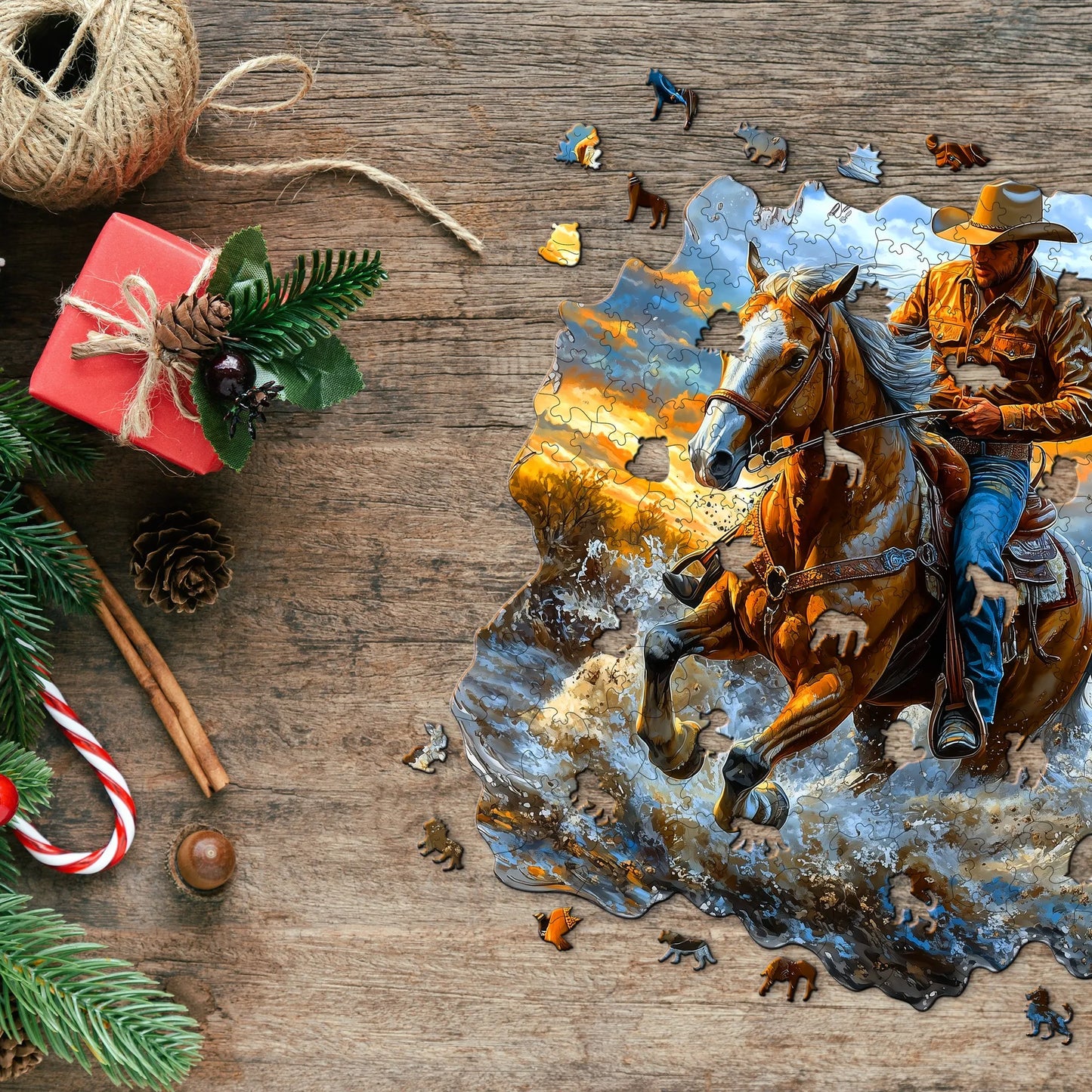 Cowboys and Dancers Wooden Jigsaw Puzzle Wood Home Decor Painting Christmas and Halloween Gift Toy for Teen and Kid