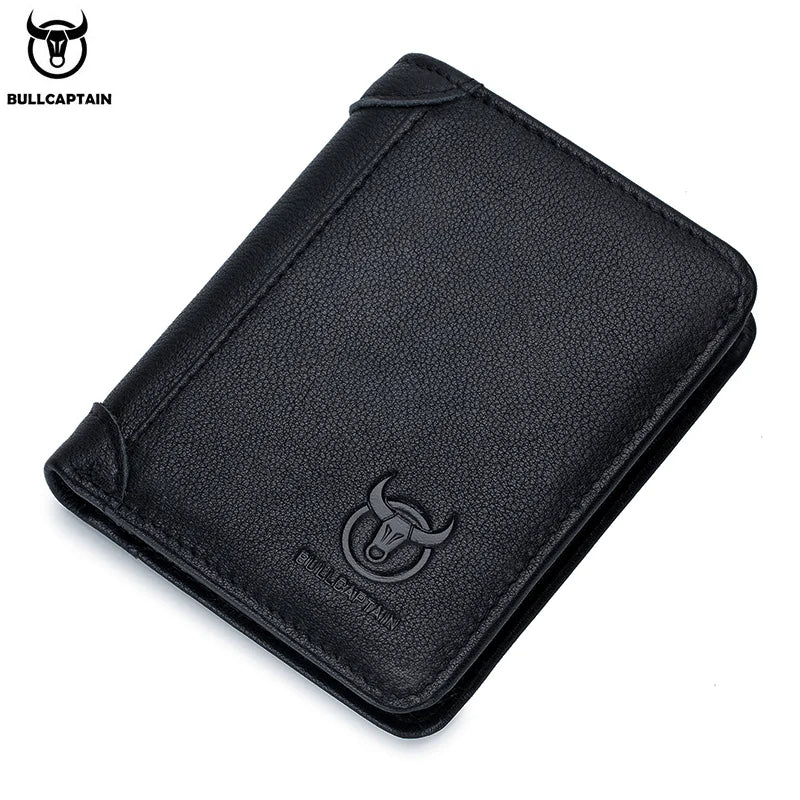 BULLCAPTAIN 2021 New Genuine Leather Man Wallet Small Mini Card Holder Male Purse Pocket RFID Wallet Coin High Quality