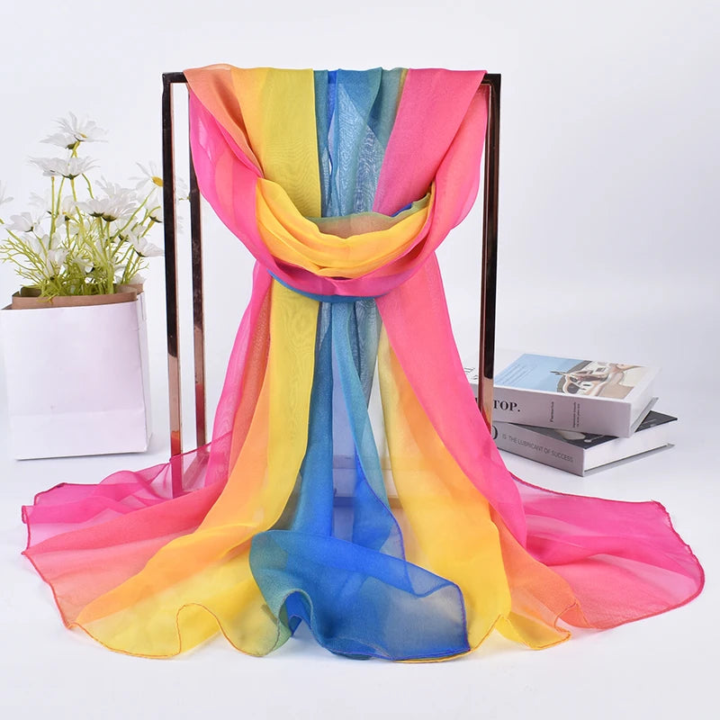 2023 Spring/Summer New Three Color Gradient Silk Scarf 75 * 180 Georgette Long Scarf
