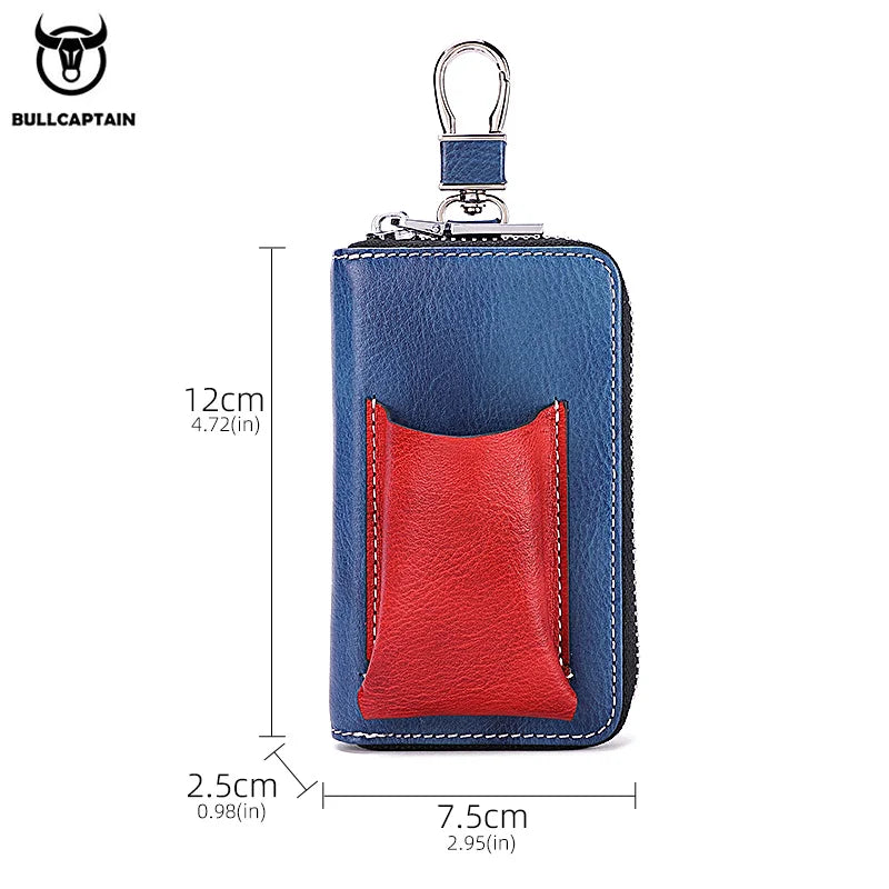 BULLCAPTAIN Men's Genuine Leather Key Case New Home Car Key Clip Men's Leather Key Case Mini Practical Key Chain Zipper Key Case