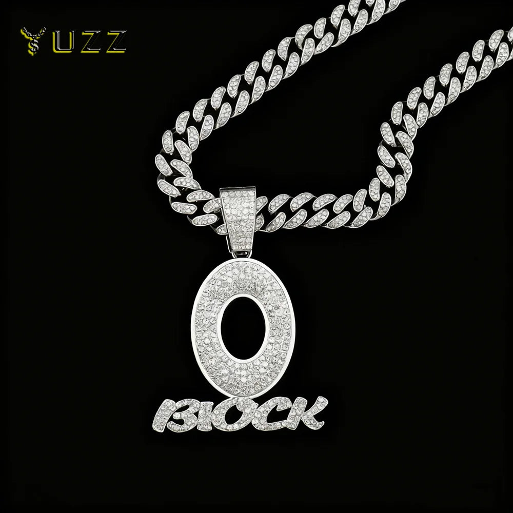 Trendy Hip Hop Letter Charm Letter O Block Pendant Necklace For Women Men Bling  Iced Out Cuban Chain Necklaces Charm Jewelry