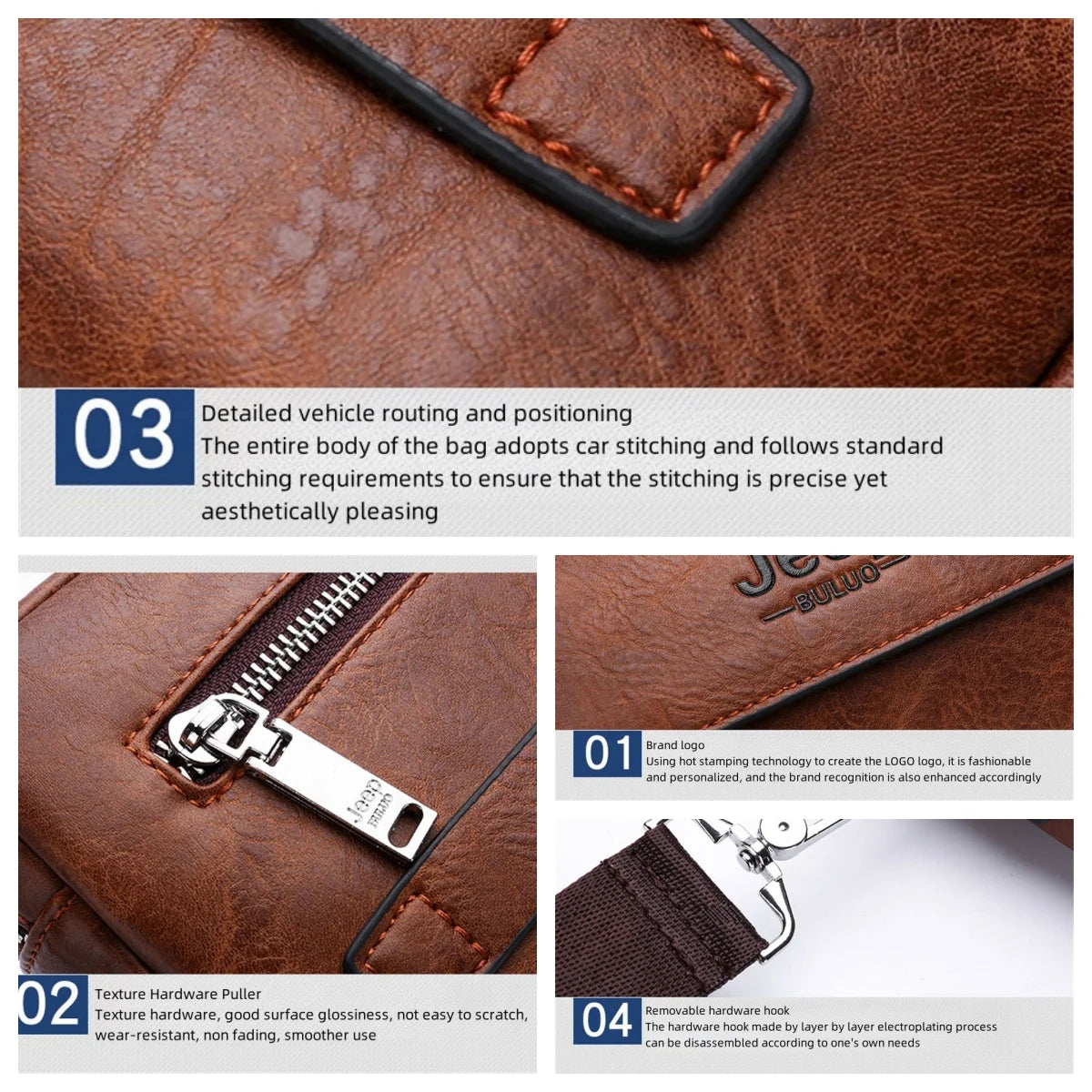 JEEP BULUO Brand Small Men Buckle Bags Leather Shoulder Crossbody Totes Handbags