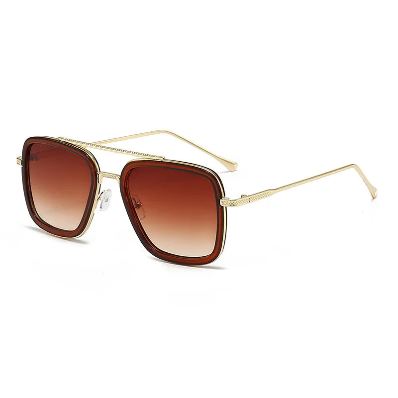 Explosive Double Beam Metal Sunglasses European and American Fashion Box Sunglasses Unisex Trendy Driving Sunshades