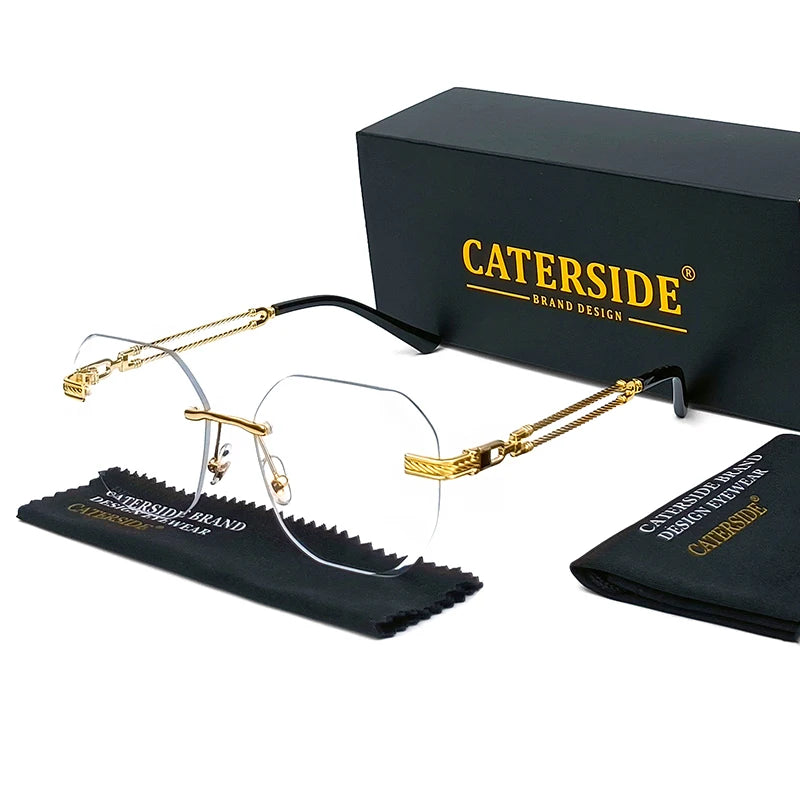 CATERSIDE Pilot Rimless Sunglasses Men Polygonal Metal Frame Women Sun Glasses Beach Shopping Gift Party Eyewear Summer Style