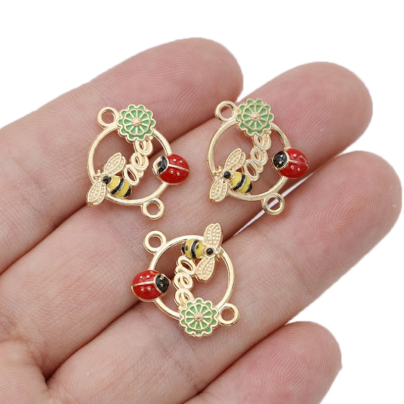 10Pcs Gold Plated Red Enamel Bee Ladybug Charm Connector for Jewelry Making Bracelet DIY Findings Accessories Handmade Craft