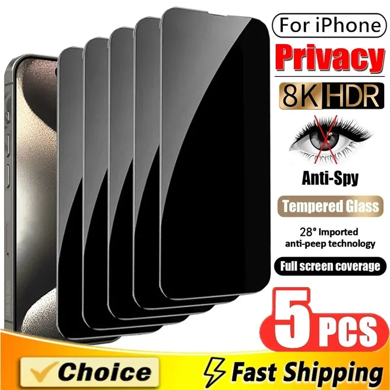 5Pcs Full Cover Privacy Screen Protector For iPhone 11-15 Pro Max 12 13 Mini XR