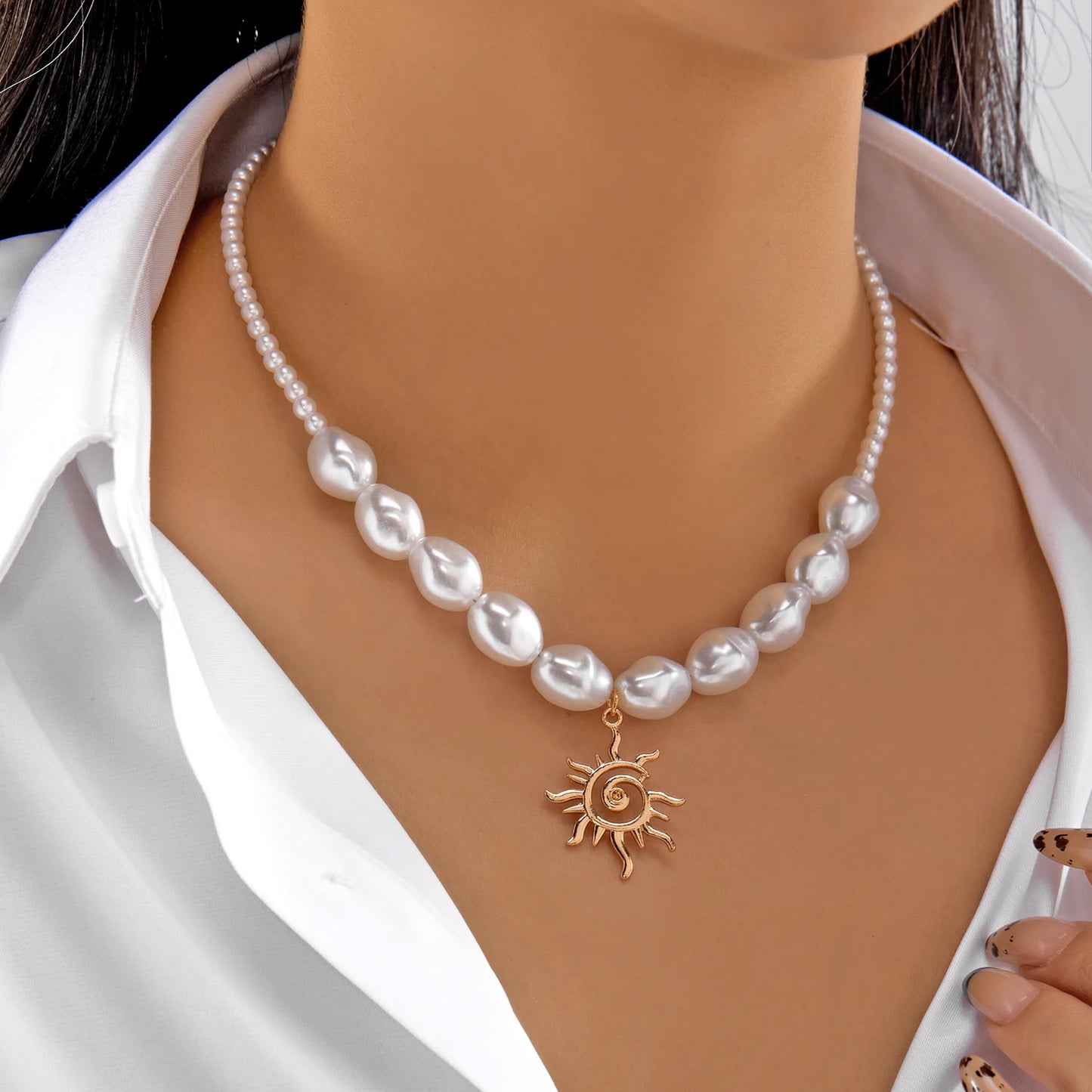 Elegant Baroque Imitation Pearl Choker Necklace for Women Retro Gold Color CCB Beads Clavicle Chain Necklace Party Daily Jewelry