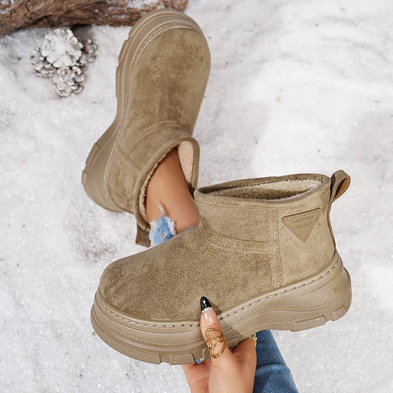 Plus Size 45 Chunky Platform Snow Boots Women Slip On Thicken Plush Warm Ankle Boots Woman Thick Sole Non Slip Winter Booties