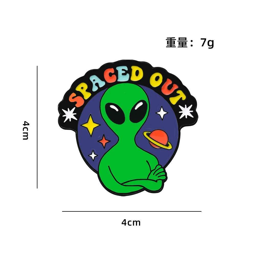 4PCS ET Alien Enamel Pin UFO We Come To Party Save A Horse Ride A Cow Funny Cowboy Western Brooches Lapel Backpack Badge Jewelry