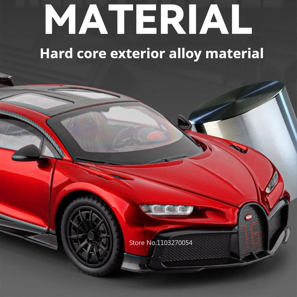 1:24 Chiron Tourbillon Miniature Model Alloy Diecast Car Toy Doors Opened with Sound Light Pull Back Sportscar Festival Surprise