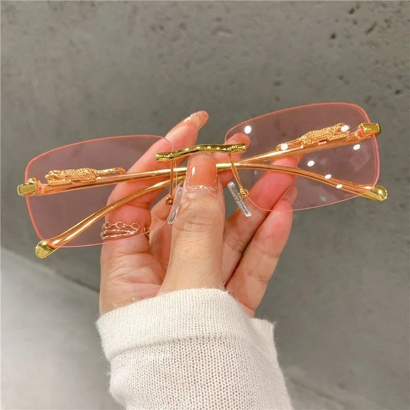 Retro Korean Sunglasses Seaside Cheetah Decorative Frameless Glasses Anti UV400 Gradient Cut Lens Elegant