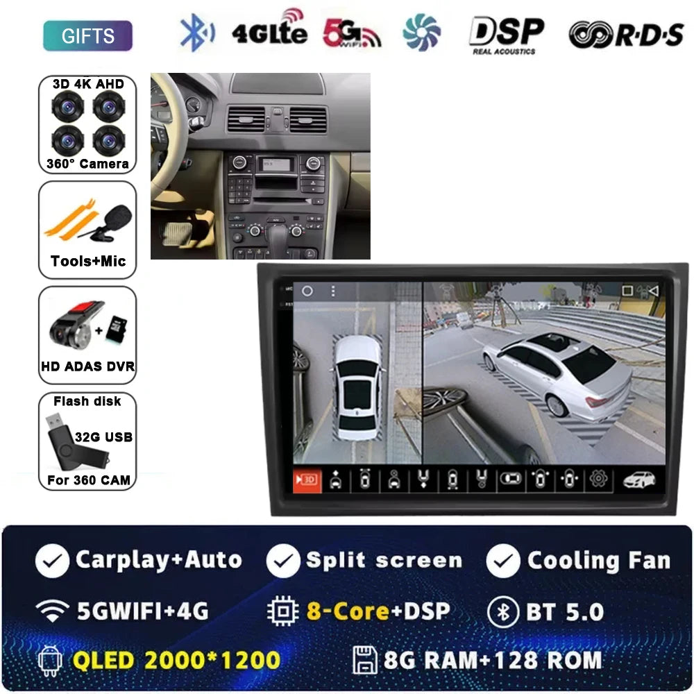 10Inch For VOLVO XC90 2004-2014 12+256GB Android 15 4G Touch Screen Car Radio Multimedia Video Player GPS Navigation Carplay DSP