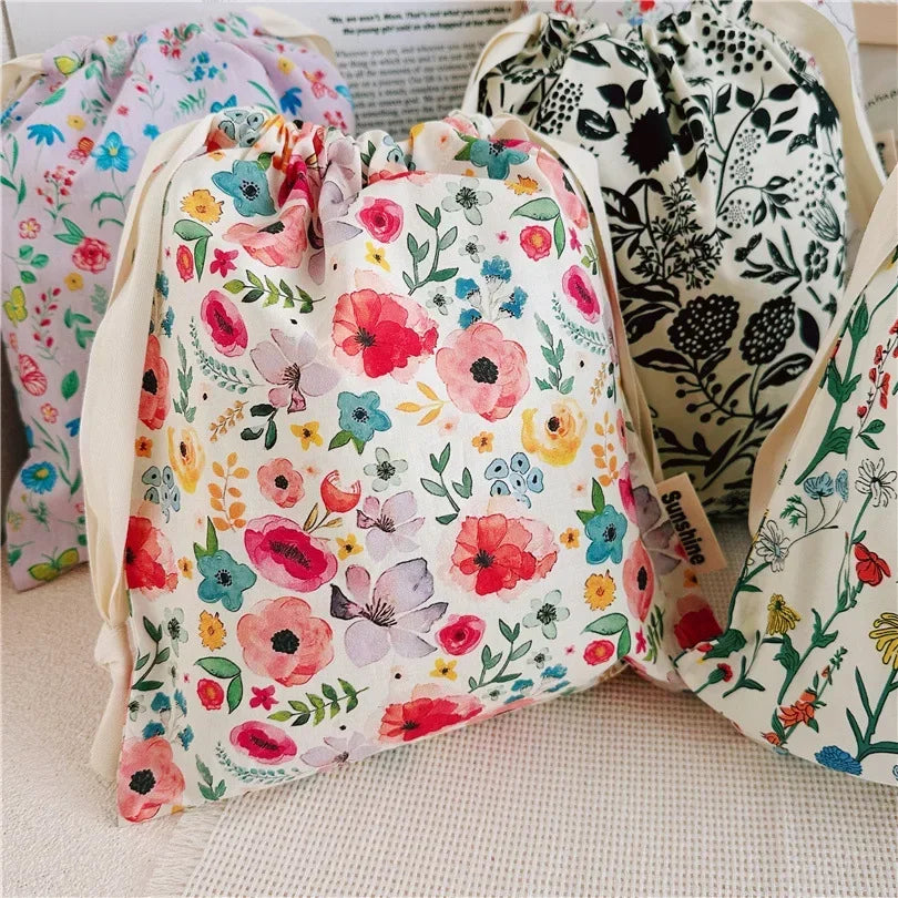 Portable Organizer for Underwear Socks Bra Cotton Makeup Bag Travel Drawstring Bags Ins Flower Print Clothes Cosmetic Bags 2026