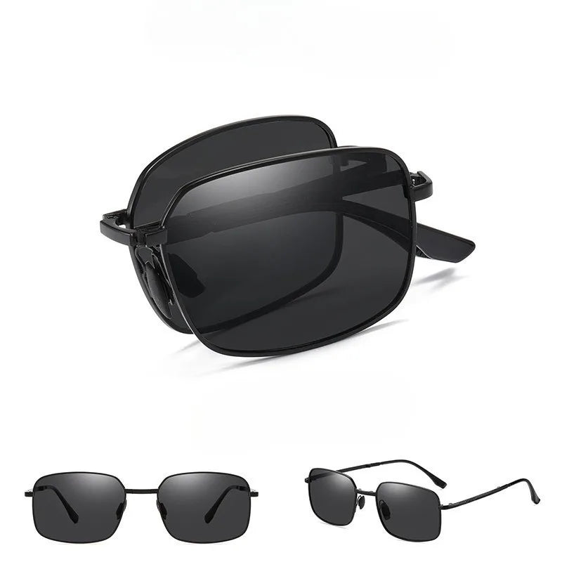 2 Pcs Polarized Folding Sunglasses for Men's Driving Day and Night Dual-purpose Square Driving Color Changing Sunglasses