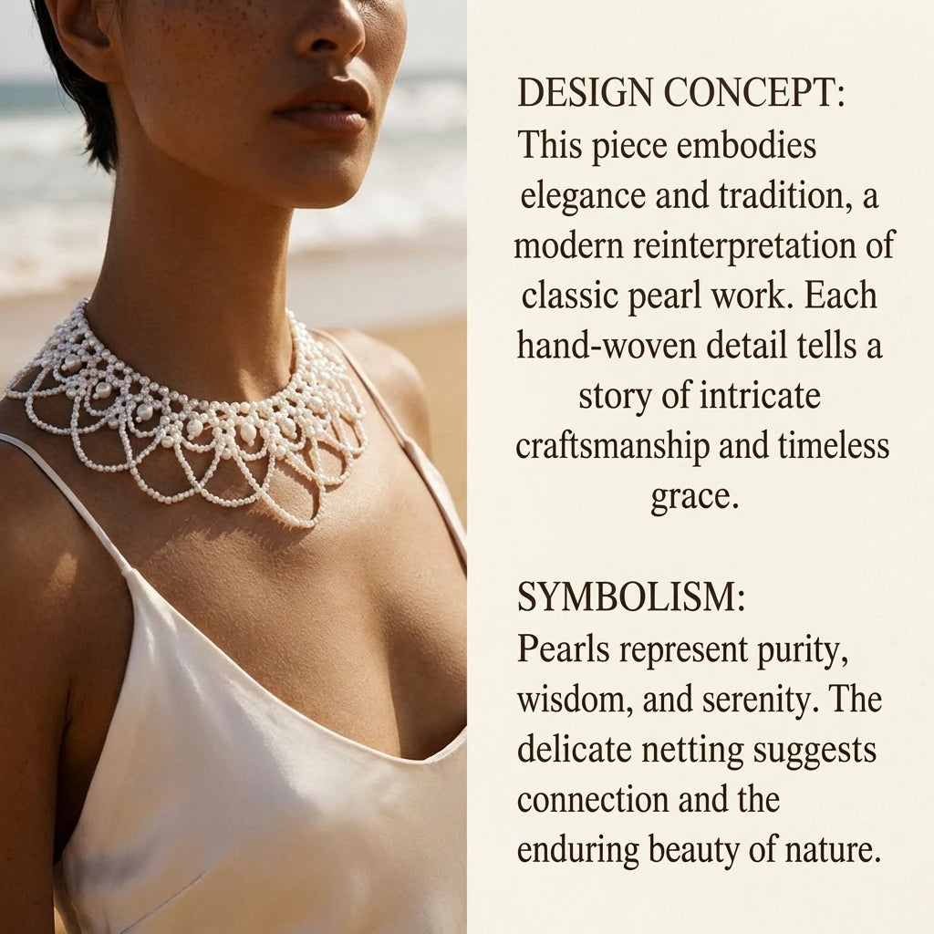 Elegant Faux Pearl Beaded Bib Necklace Boho Statement Choker Fake Collar for Women Summer Beach Bridal Dress Accessories