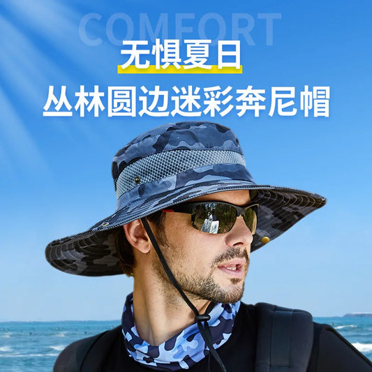 Xinbaoguan 100% Polyester 9018 Outdoor Fisherman Hat Leisure Jungle Round Edge Mesh Hat Mountaineering Fishing Camo Benni Hat