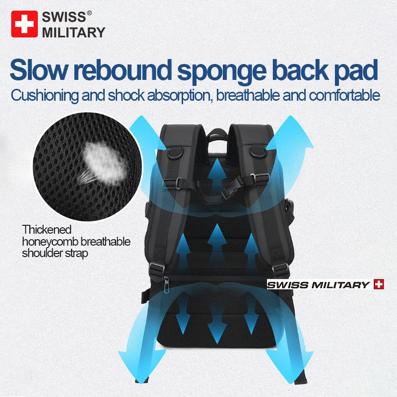 SWISS MILITARY Laptop Backpack Men 15.6 Inch Multi Pocket Expandable Backpack Waterproof USB School Backpack Business Travel Bag