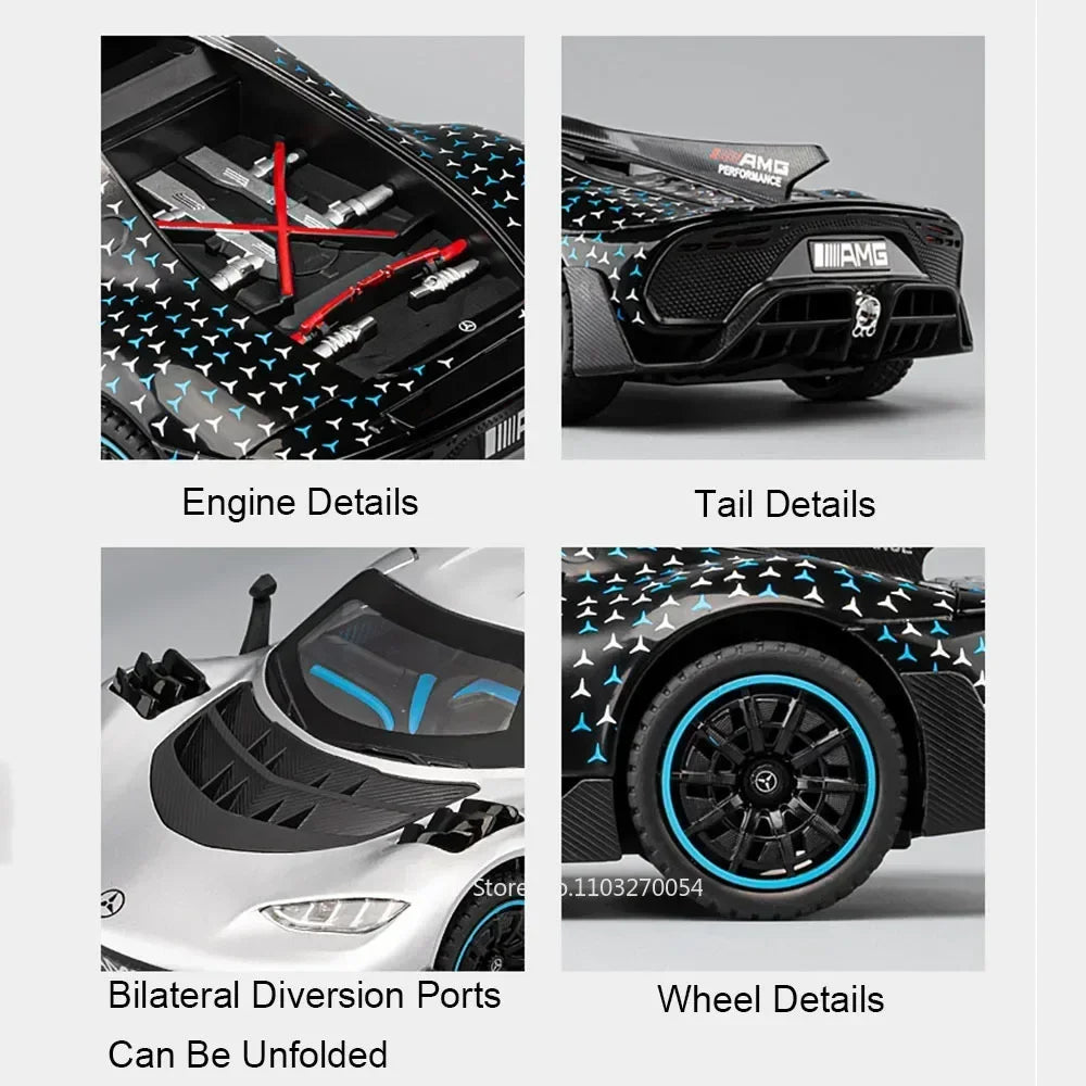 1:24 ONE SLS Alloy Sportscar Toys Model Diecast Vehice Sound Light Pull Back Doors Opened Rubber Tires for Kids Christmas Gifts