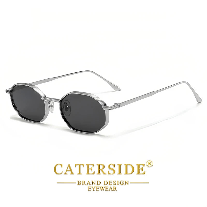 CATERSIDE Fashion Women's Small Frame Sunglasses High-Quality Polygonal Metal Frame Sun Glasses Men Party Outdoor Small Eyewear