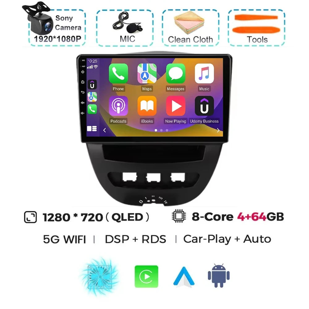 For Peugeot 107 Toyota Aygo Citroen C1 2005-2014 Carplay Auto Android 15 Car Radio Multimedia Video Player Navigation 4G WIFI