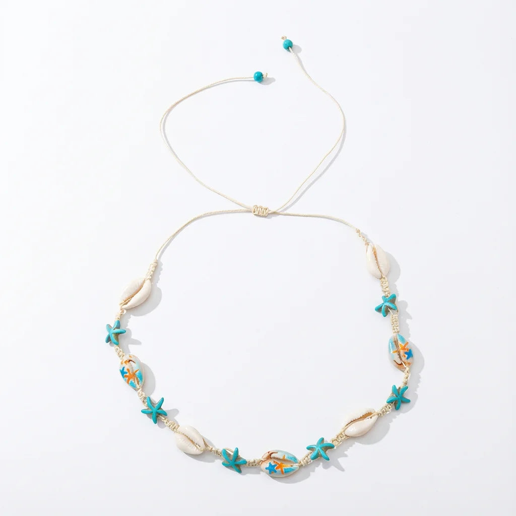 2026 Summer Boho Cowrie Shell Choker Necklace for Women Girls Y2K Cute Blue Starfish Beads Collar Beach Vacation Jewelry Gift