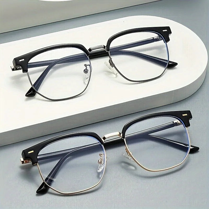Retro Half Gold Frame Anti Blue Light Glasses - Unisex Classic Simple Design Fashion Accessories Elegant Frame